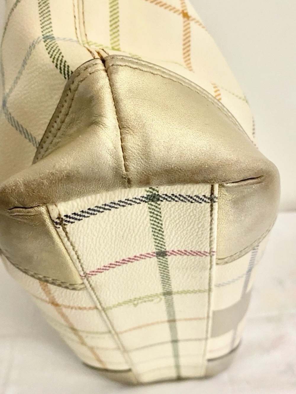 COACH Peyton Tattersall Tote Shoulder Bag Ivory with Multicolored Stripes 13033 - Picture 10 of 15
